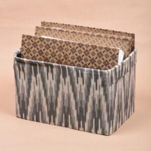 Foldable Stationery Basket in Grey Ikat