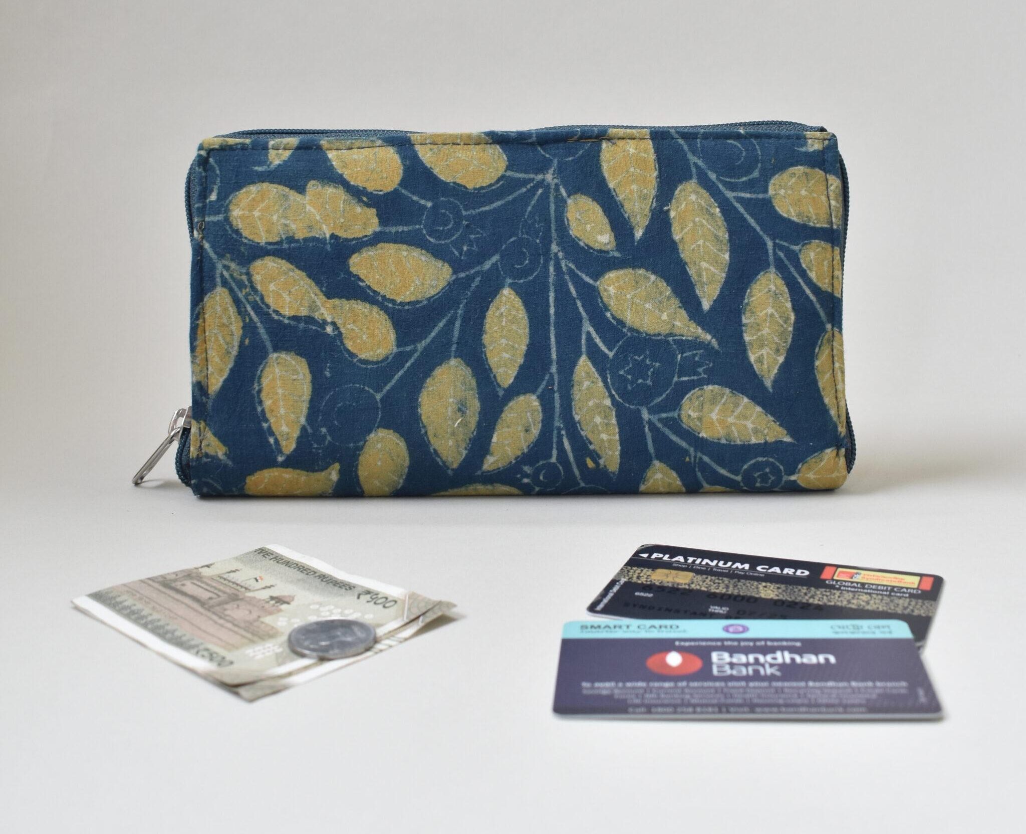 Blue and Yellow Kalamkari Ladies Wallet