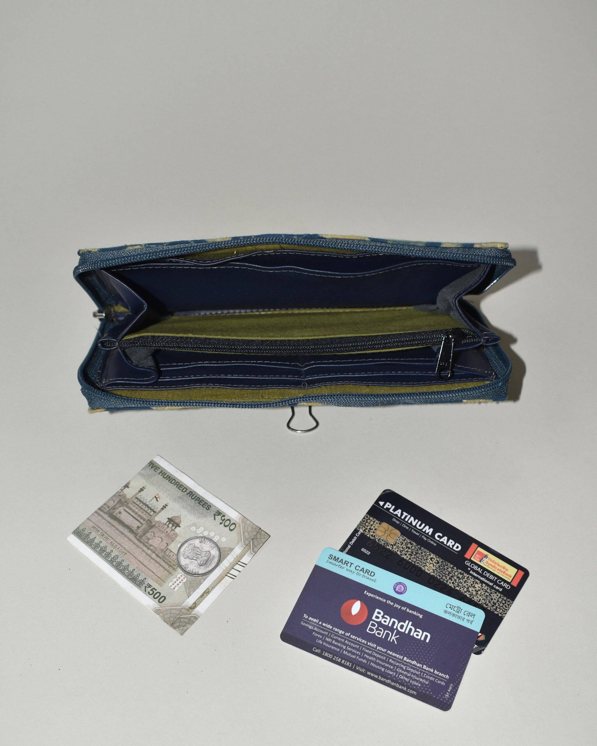 Blue and Yellow Kalamkari Ladies Wallet - Image 2