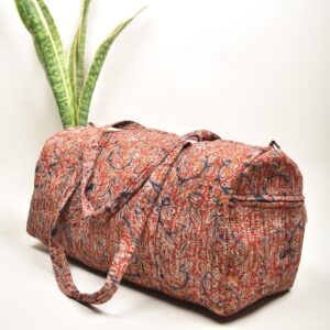 Red and Blue Flower Kalamkari Duffle Bag