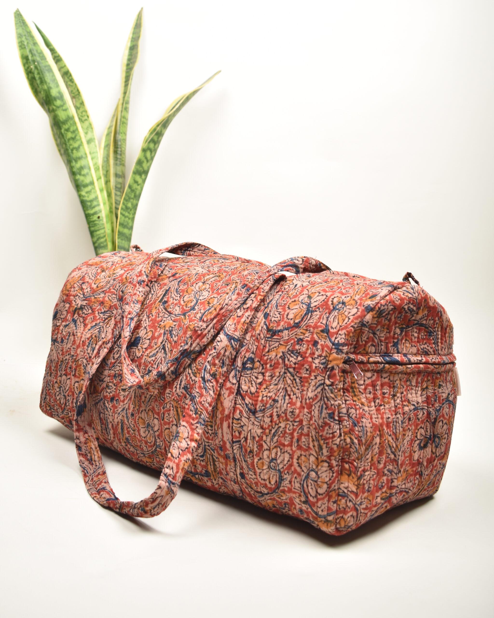 Red and Blue Flower Kalamkari Duffle Bag