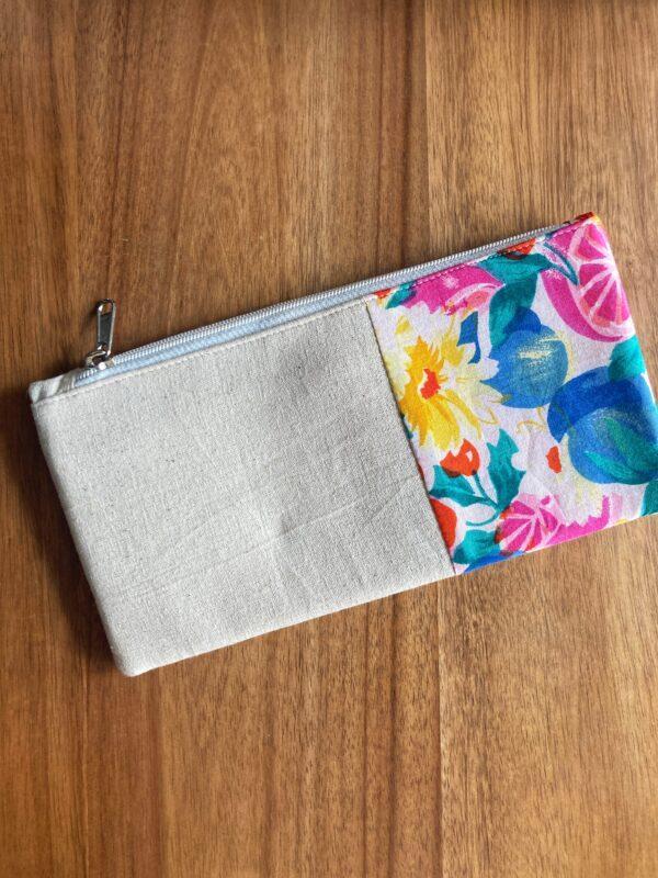 Cream & Floral Print Utility Pouch