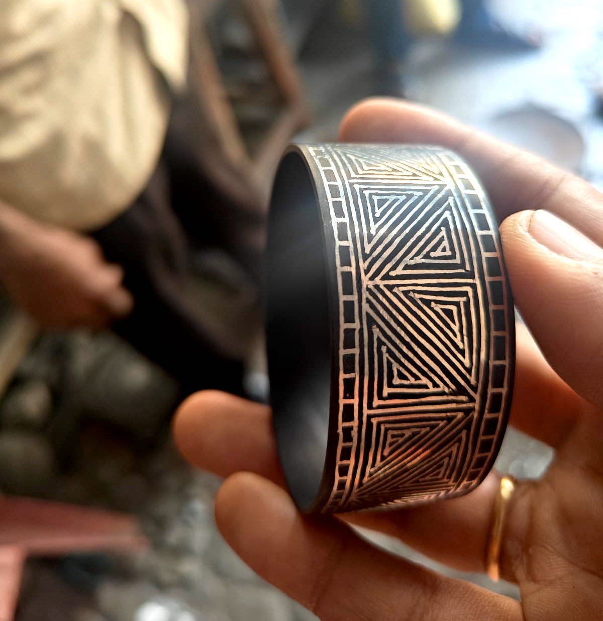 Finished product, a bangle with geometric patterns