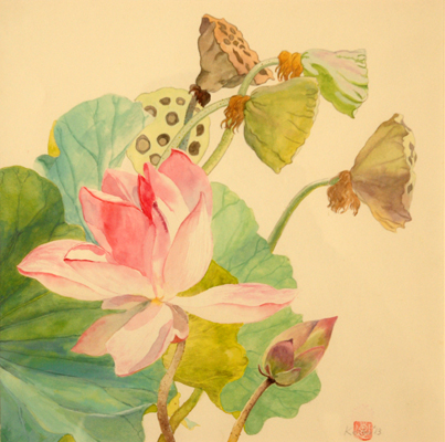 Original art by Keiko Mima, featuring a lily and other flowers