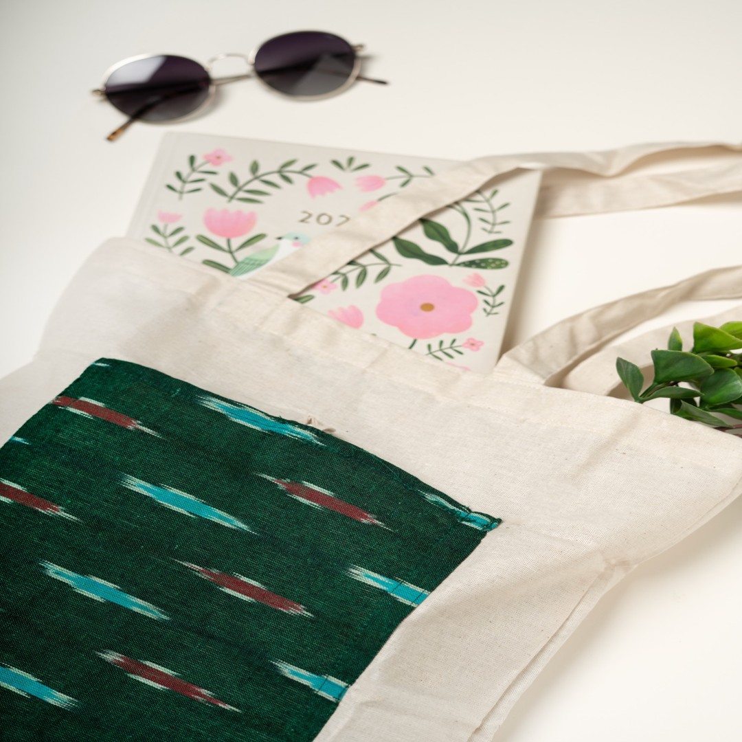 Foldable Tote Bag: Green Ikat (Single/Set of 3)