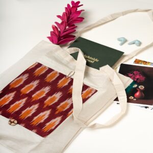 Foldable Tote Bag: Red Ikat (Single/Set of 3)