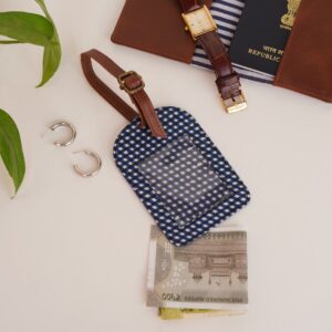 Fabric and Vegan Leather Luggage Tag - Blue