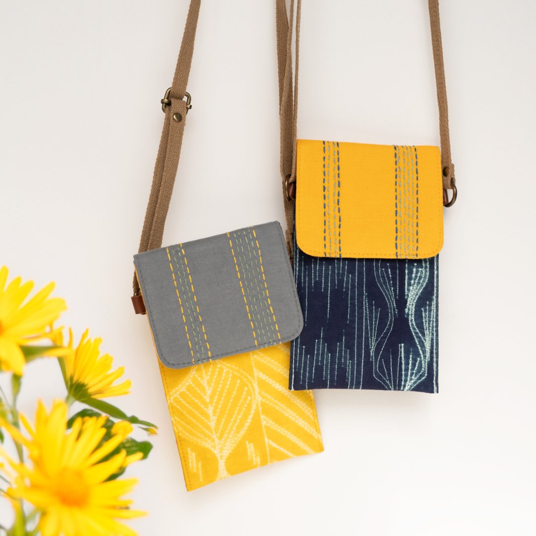 Shibori Mobile Phone Sling Bag – Blue/ Yellow